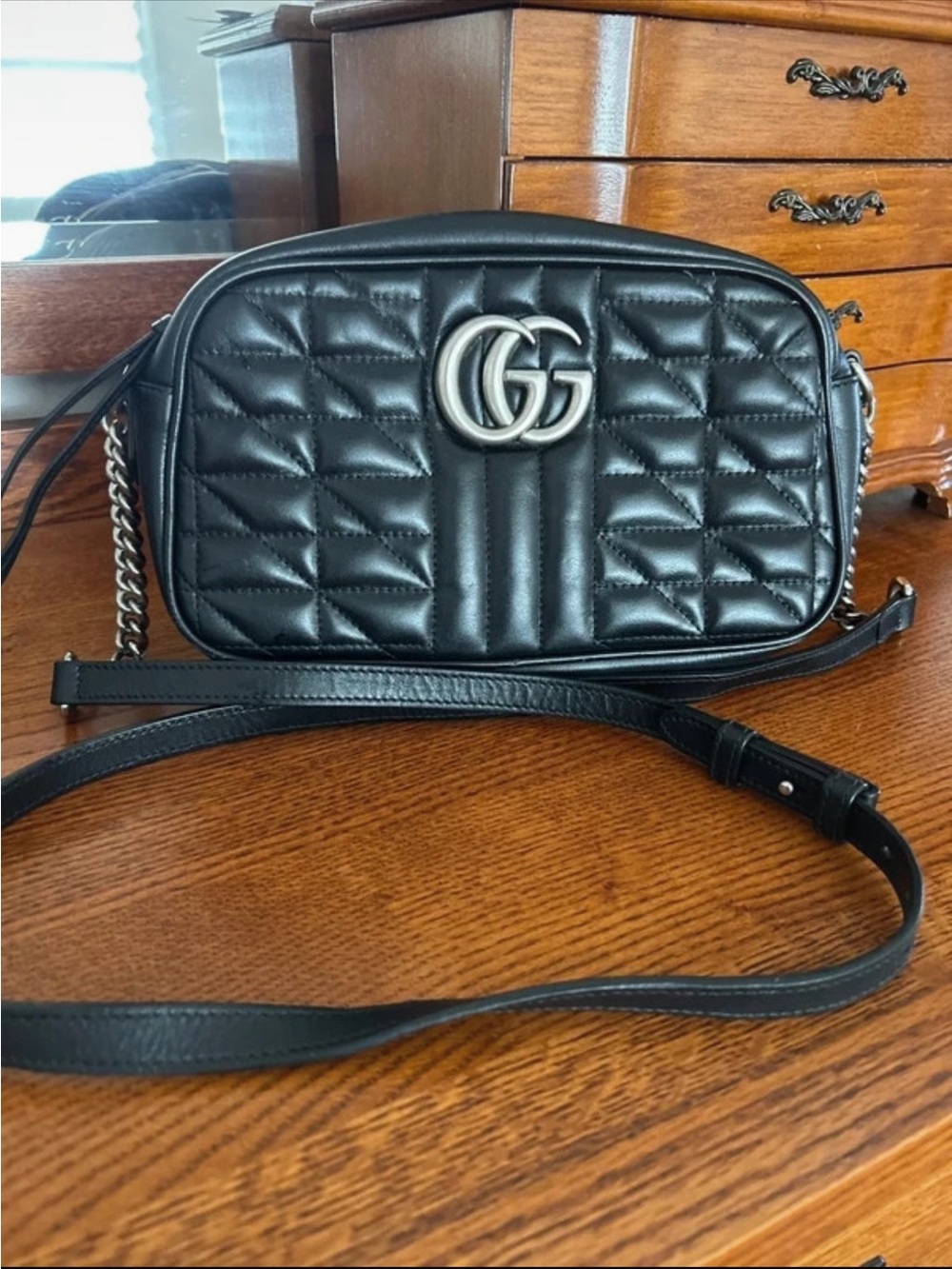Gucci Black Quilted Leather GG Marmont Small Crossbody